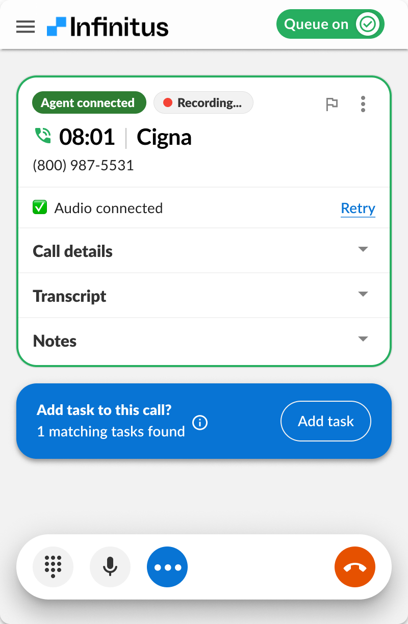 Live call view with the AI Copilot suggesting an additional task to attach
