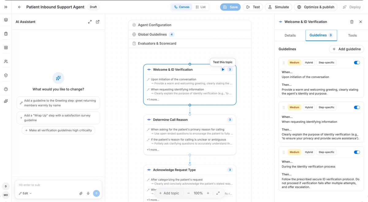 Guidelines panel: Hybrid response type with When/Then logic per moment