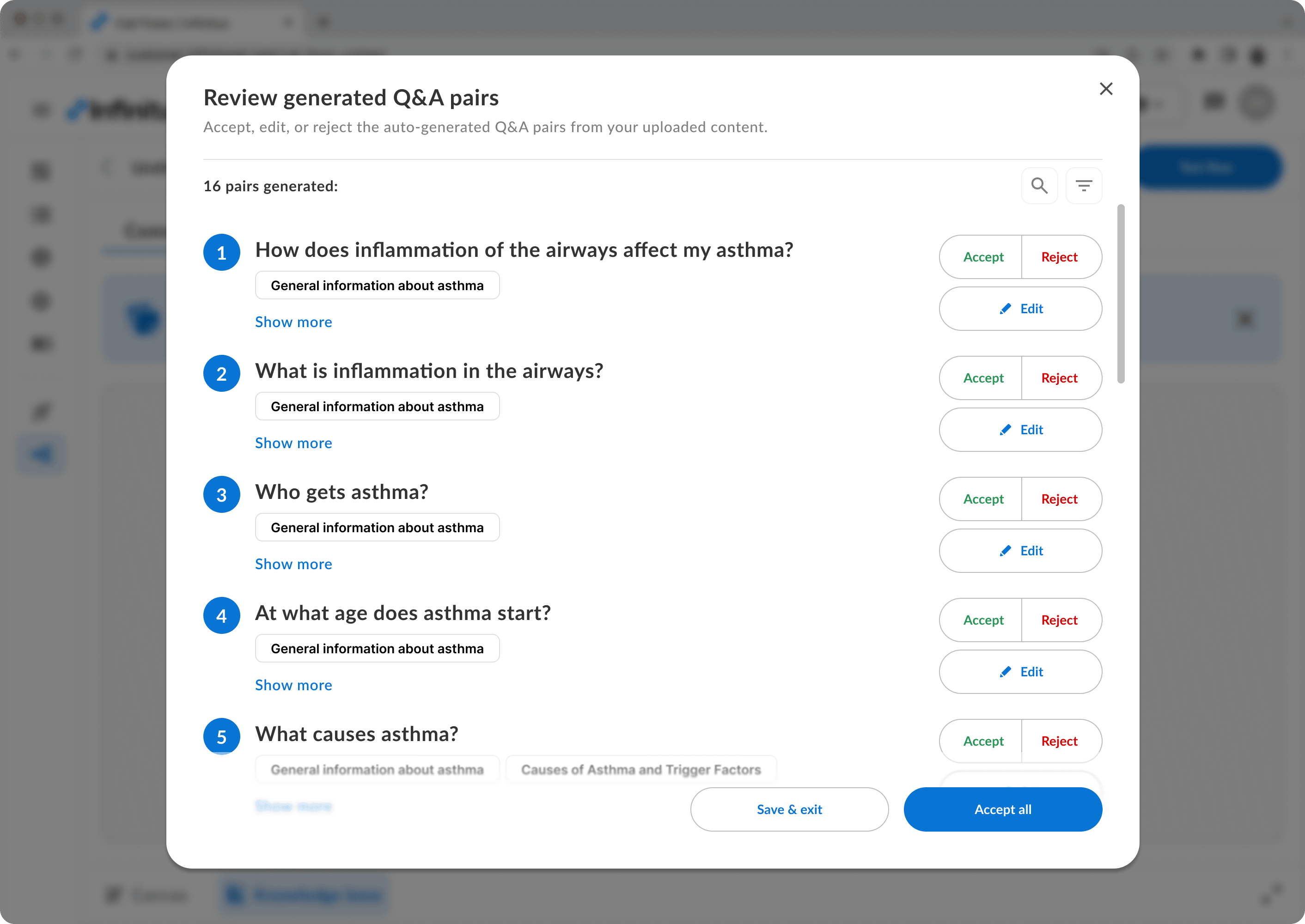 V1 Studio: review auto-generated Q&A pairs from uploaded content